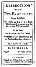 Reflections upon Two Pamphlets Lately Published One called, A Letter from Monsieur de Cros, concerning the Memoirs of Christendom, And the Other, An Answer to that Letter. by Anonymous